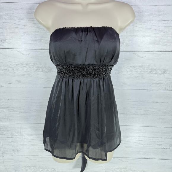 VTG Y2K Charlotte Russe black xs babydoll beaded strapless top whimsygoth emo - Picture 1 of 9